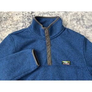 LL Bean Fleece‎ Pullover Sweater Men's M Blue Heather Snap T Neck Outdoors